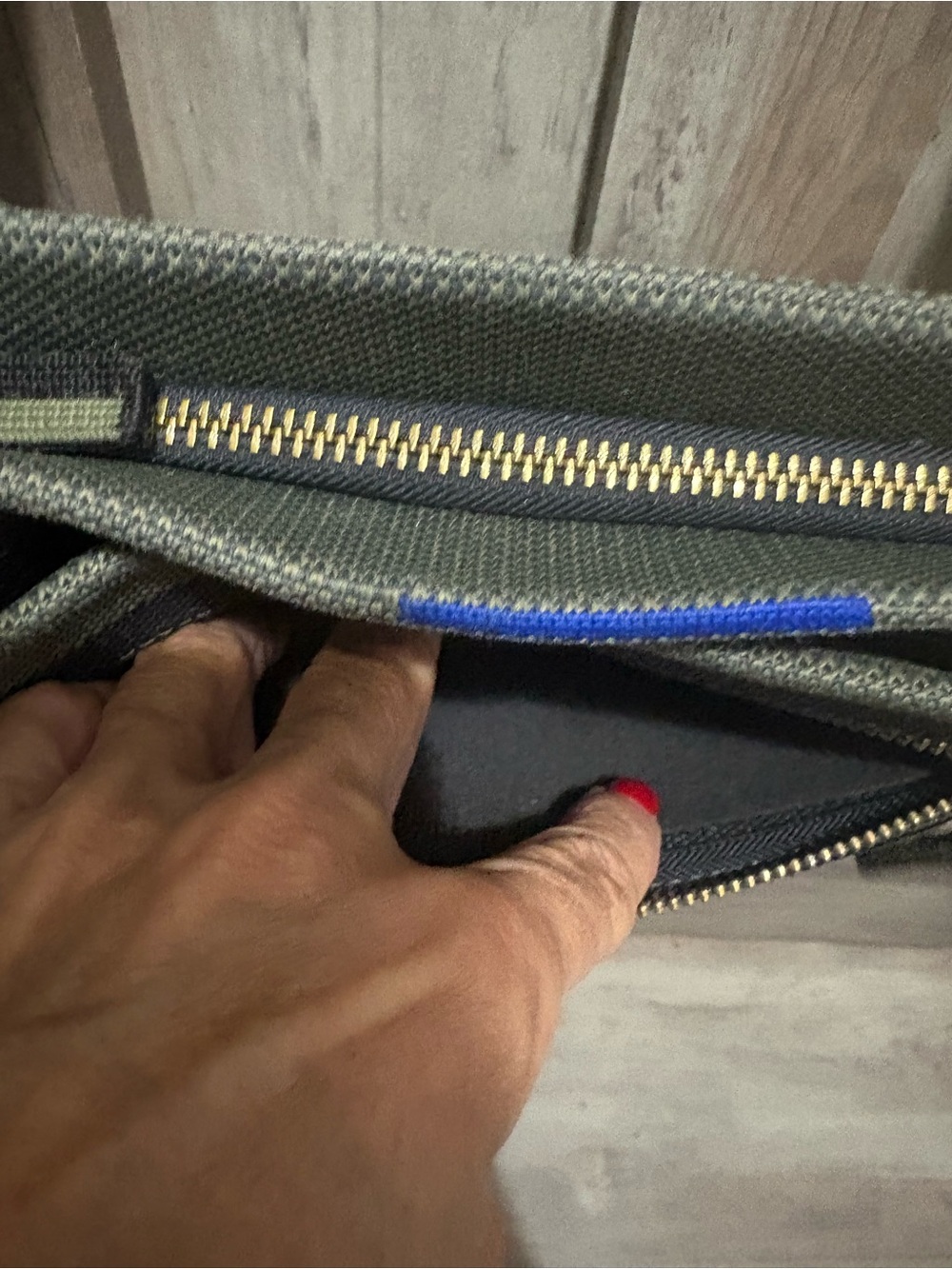 Rothy's Green Dual-Zip Crossbody with Black Stripe and Gold Hardware - Picture 4 of 6